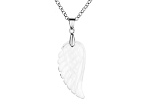 JSDDE Gemstone Charm Pendant, Reiki Healing Stone, Carved Wings, Angel Wings Pendant Necklace, Lucky Charm Pendant