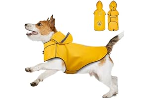 AYASEEN Dog Raincoats Waterproof Coat for Medium Dogs, Dog Coats Waterproof with Reflective Strip/Leash Hole Jacket, Adjustable Reflective Rain Coat Jacket, Yellow - M
