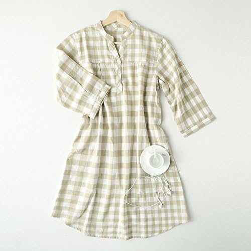 Meigui Lattice Summer Cotton Gauze Lady Nightdress Pyjamas Home Furnishing Thin Short Sleeved Dress,165 (L),Sdb-161104- Mig