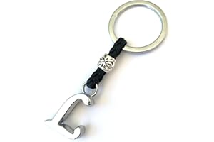ASTER ALHELÍ - Llavero de Cuero con Iniciales Personalizado - Letras y abalorios de zamak Chapado en Plata - Llavero para Hombre o Mujer - Ideal para Regalo (L)