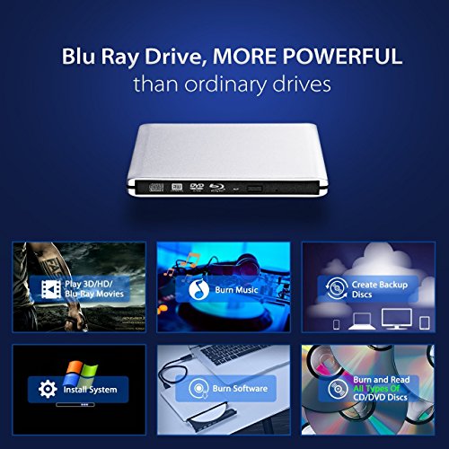TOPELEK BLU-Ray Lector Grabadora de BD CD DVD Unidad Externa S  per-Slim Port  til con USB 3 0 con Capacidad de Correcci  n de Errores y Reducci  n de Ruido para Mac OS Windows 10 8 7 Vista SE 98 Linux