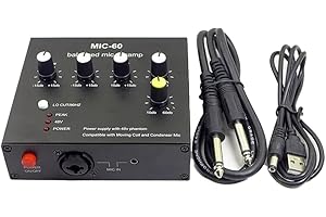 Lckiioy MIC-60 3-Band Equalizer Balanced Mic Preamp Mikrofon Vorverstärker mit DC-Kabel und 6,5 mm Kabel, einfache Installation, einfach zu bedienen