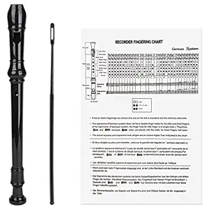HEALLILY Plastic Soprano Recorder for Kids Adults Beginners G Key 8 Hole with Cleaning Rod Thumb Rest Fingering Chart Black