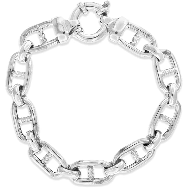 Bracciale NKlaus In Argento 925, Catena Figaro Taglio Diamante, Lunghezza 24 Cm, Larghezza 7,1 Mm