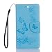 Produktbild Huawei Honor 8 Hülle, SpiritSun Ledertasche Schutzhülle für Huawei Honor 8 Schmetterling und Blume Muster Folio PU Leder Tasche Case Cover Bookstyle mit Standfunktion und Kredit Kartenfächer - Blau