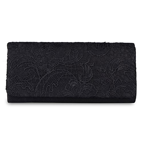 Kaever Women's Satin Ladies Floral Lace Small Bridal Party Evening Clutch Bag Handbag