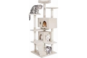 BestPet 139cm Cat Tree Tower for Indoor Cats,Multi-Level Furniture Activity Center with Scratching Posts Stand House Condo Funny Toys Kittens Pet Play House,Beige