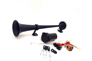 YIYDA Car Horn Bocina de aire para coche con compresor de bocina de aire de 150db Bocina Air para camión 45cm Cromo Zinc Negro Trompeta simple para cualquier coche de 12V car camión moto etc