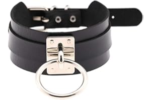 Black Sugar unisexe mixte Anneau métal Ras de Cou Vintage Punk Cuir Choker Gothique Collier réglable Fer Cercle Choker Noir tour de cou cœur