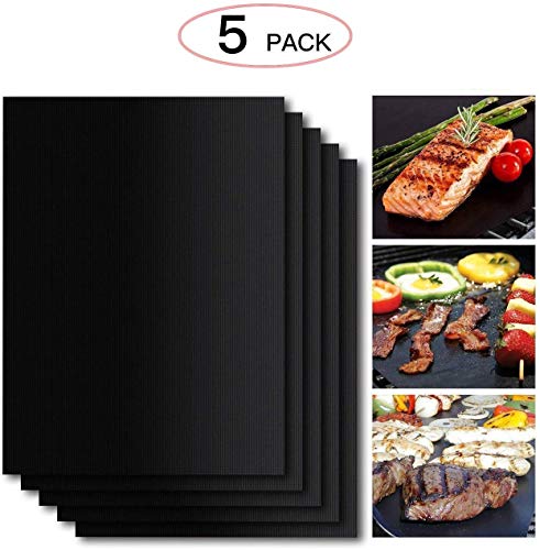 Weskimed Tapete Parrilla Barbacoa Set de 5, Estera para Parrilla de Barbacoa Reutilizable Estera Antiadherente con Acabado de Teflón, Duraderas Láminas Resistentes al Calor para Hornear para BBQ