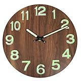 Nachtlichtfunktion - Wanduhr: Die große dekorative runde Wanduhr aus Holz verfügt über eine Nachtlichtfunktion, damit Sie nachts gut sehen und lesen können. Hölzernes MDF-Zifferblatt (dunkelbraun) mit großen weißen Ziffern, die während des Tages gut lesbar sind