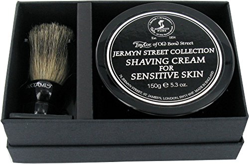 Taylors of Old Bond Street Jermyn Street Shaving Cream 60ml and Artamis 18mm Knot Mixed Badger Brush Gift Set