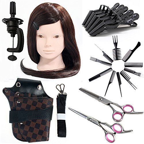 24 Inches 30% Real Hair Hairdressing Equipment Styling Training Head With Barber Tools
