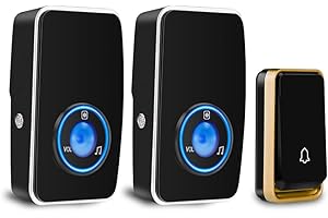 【Sin Batería】 AURTEC Timbre inalámbrico para Puerta Plug-in sin Hilos a un Rango de 150m, Indicadores LED, Resistente al Agua, 4 Niveles de Volumen, Timbre de Casa Portátil, 2 Receptor y 1 Transmisor