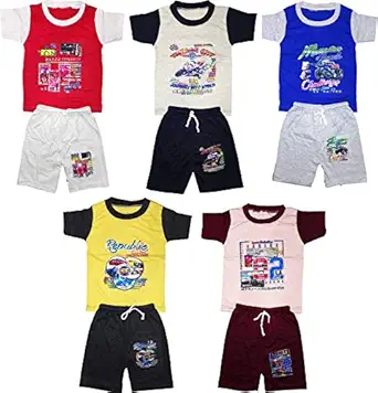 KIFAYATI BAZAR Kids Boys Girls Unisex Tshirt Shorts Combo Bottom Multicolor Pack of 5 (3-4 Years)
