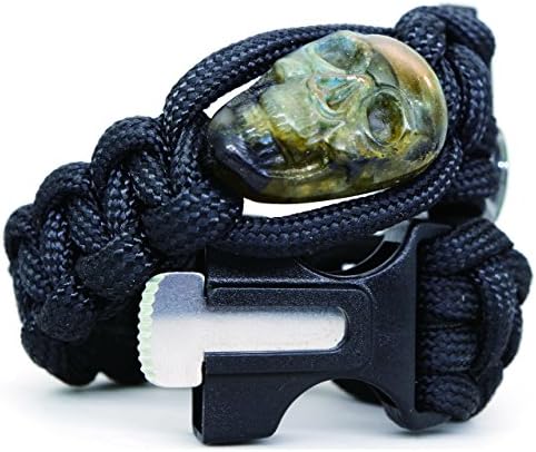 NATURSTON Cool Deisgn Military Outdoor Survival Bracelet With Skull Gemstone Mens Biker Jewelry (Medium-9.5inches)