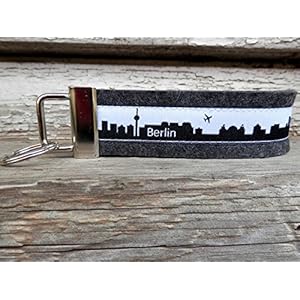 Schlüsselanhänger Schlüsselband Wollfilz anthrazit Berlin Skyline schwarz weiß!