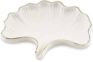 YoHyien Ceramiczna Mydelniczka, Mydelniczka w Kształcie Liścia Miłorzębu do Łazienki, Taca na Mydło, Uchwyt na Mydło do Prysznica, Kuchni i Zlewu, Utrzymuje Mydło Suche (Biały)