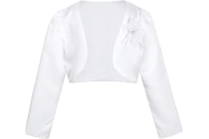 TiaoBug Enfant Fille Boléro Satin Cardigan Soirée Gilet à Manches Longues Brodée Fleur Châle Demoiselle d'honneur Mariage Baptême Cérémonie Cape Manteau pour Robe Mariage