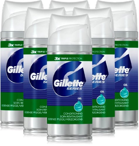 6x GILLETTE SERIES SHAVING GEL CONDITIONING SKIN 75ML COCOA BUTTER TRAVEL SIZED