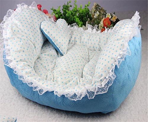 OOFWY Pet Nest Deep Dish Comfort Soft Beautiful lace Bed for Small Pets (Send a loving pillow) , blue