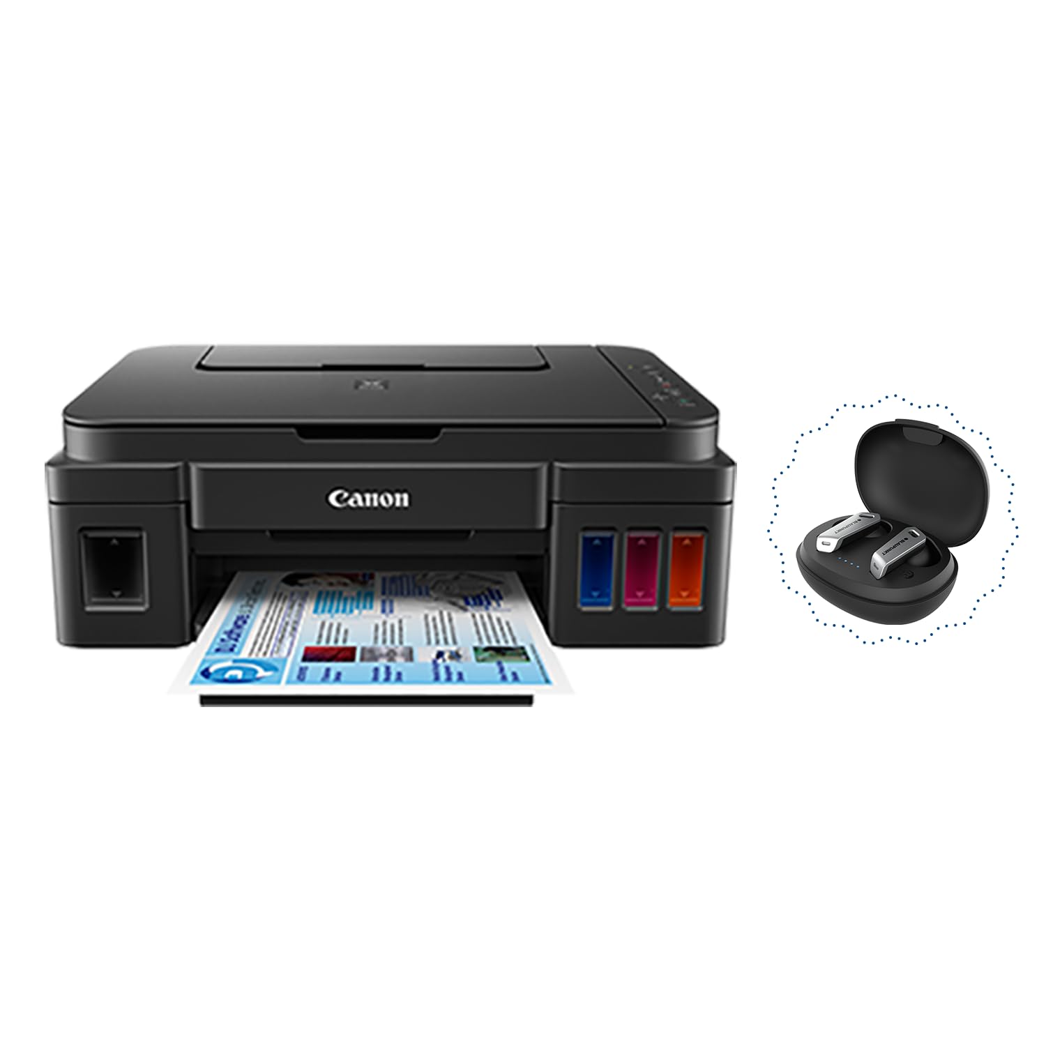 Canon PIXMA G3000 All in One WiFi Inktank Colour Printer with 2 Additional Black Ink Bottles. Get Blaupunkt Earbuds Free on R