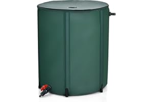 GOPLUS Barril de Lluvia Plegable 200/225 L, Depósito de Agua con Grifo, Válvula de Drenaje y Filtro, Tanque de Recogida de Agua de Lluvia, para Riego Pesca Camping, Jardín Patio (60x80cm, 225 L)