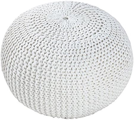 Design Knitted Pouf Leeds 50 Seating Footstool Seat Pouffe with Choice of Colours, Cotton, White, 50 cm