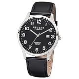 Regent Herren-Armbanduhr Elegant Analog Leder-Armband schwarz Quarz-Uhr Ziffernblatt schwarz UR1113406