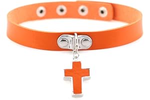 LAFATINA PU Leder Kreuz Choker Kragen Halsketten für Frauen Mädchen Punk Modeschmuck Damen Halsketten einstellbar