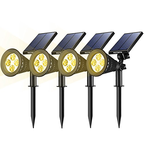 Preisvergleich Produktbild [Upgraded 200 Lumen]VicTsing Solarbetriebene LED Solarleuchten Gartenleuchten Solarlampe Aussenleuchten Außenleuchte Wasserdicht Spotlight für Garten Outdoor Landscape Baum Auffahrt Yard Rasen Pathway - 4 Stück Warmes Weiß