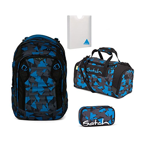 Preisvergleich Produktbild Satch Schulrucksack-Set 4-tlg Match Blue Triangle 9D6 dreiecke blau