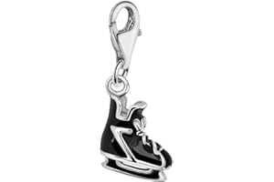 Quiges Charm con Cierre Plateado Patines de Hielo Negro Abalorios Joyería de Mujer