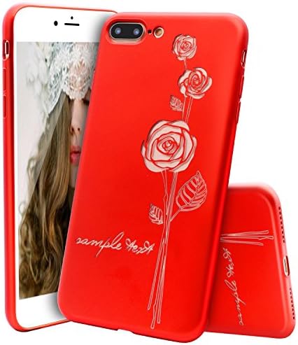 iPhone 7 Plus Case, Flyyu Stylish Slim Fit 3D Carved Flower Pattern Soft Rubber Case Full Protective Shockproof Gel Bumper Phone Cover Shell for Apple iphone 7 Plus / iPhone 8 Plus - 5.5'' – Red