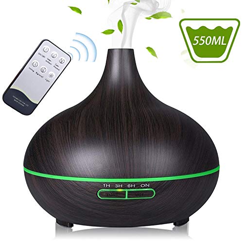 Phiraggit Diffusore di Aromi 550ML, Diffusore Atomizzatore di essenze, Umidificatore con 7 colori LED selezionabili, Purificatore aria per Yoga, Soggiorno, Casa e Ufficio
