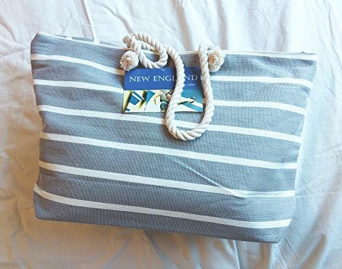 New this season - soft grey and cream striped fabric beach and day bag with zipped top!