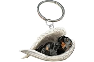 CHAHU Portachiavi in acrilico a forma di angelo addormentato, con ali d'angelo, ornamento da appendere per gli amanti dei cani