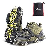 crampones botas flexibles 🎒Ligero Y Portátil: Sólo pesa 0.44kg, no hacen presion sobre el pie y viene con una bolsa pequeña que basta para guadarlos. No como los crampones profesionales voluminosos y pesados, se puede poner en su mochila facílmente y se puede usar rapidamente cuando se encuentra con hielo. Más adecuado para trail o marcha diarios sobre hielo dura y nieve en el invierno, también adecuado para pendientes y zona montañosa.