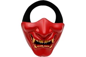AOUTACC Demi-Masque de Protection pour Airsoft, Monstre Kabuki, samouraï, Hannya Oni pour Bal masqué, fête, Halloween, Jeux de Guerre