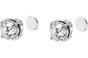 WSRRDRECVHi 1 par de pendientes de clip de oreja magnéticos fuertes de cristal para mujeres y hombres, aretes punk, joyería redonda, imán de circonita sin perforación, plata