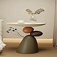 KutisModern Scandinavian Resin Side Table – Contemporary Stone-Carved Art Design with Round Tray Top, Elegant Accent Table for Living Room & Bedroom.(No Installation Needed)