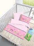 Renforce Baby Bettwäsche Elefant rosa – Größe 40×60 + 100 x 135 cm – hergestellt in Deutschland - 2