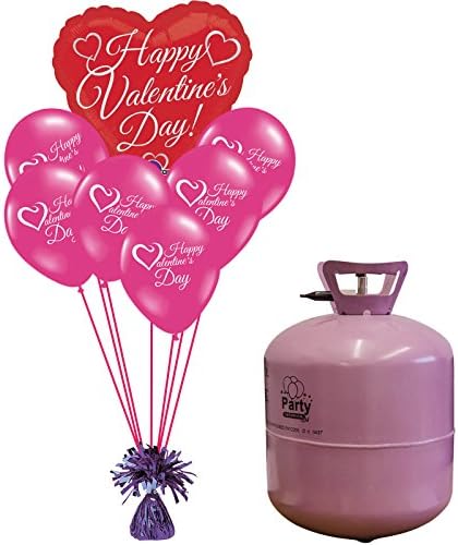 Valentine's Day Love Foil Latex Balloon Bouquet Decoration with Helium Cylinder (Classic Red)