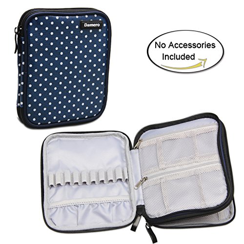 Damero Nähset Tasche für Strick- und Häkelnadeln mit Reißschluss, Grau Punkt (kein Zubehör im Lieferumfang enthalten),Blaue Punkte - Neue Version