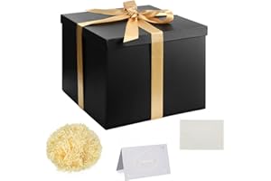 KISPATTI Set Scatola Regalo, Scatola Regalo Nero con Coperchi Scatola Regalo Profondo con Nastro Scatola Regalo 23x23x18cm Biglietti Auguri Carta Velina Tagliuzzata per Natale Compleanno Matrimonio