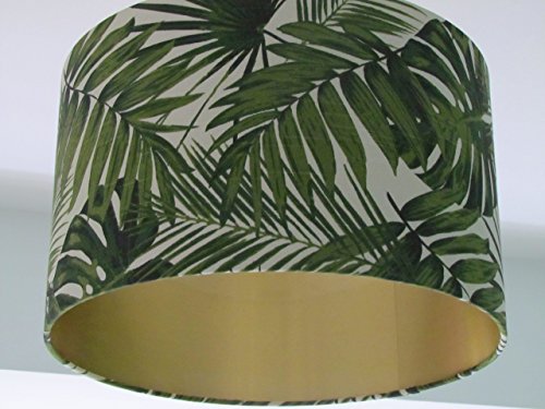 Handmade Botanical Palm Leaves Drum Lampshade Lightshade Choice of Brushed Vinyl Lining