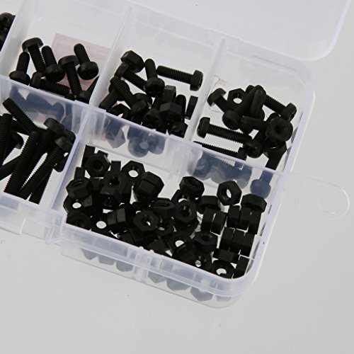 M3 Nylon Schraubenmutter Scheibe Sortiment Satz Sechskantschrauben Pattsituation Box – Schwarz, 160pcs - 3
