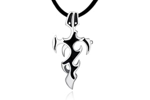 DonDon, Collana in caucciù con ciondolo a croce in acciaio inox, 50 cm, sacchetto di velluto nero incluso