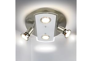 Depuley 4 Way Round Plate Led Ceiling Spotlight,Rotatable Ceiling Lights Brushed Nickel with Frosted Glass,Kitchen Spotlight for Living Room,4 x 3W GU10 Bulbs Included
