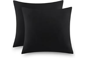 Aisbo Taie Oreiller 65x65 Noir - Taie d'Oreillers Lot de 2 Carré en Microfibre Brossée sans Oreiller, Housse Oreiller Coussin Oreiller avec Fermeture Éclair